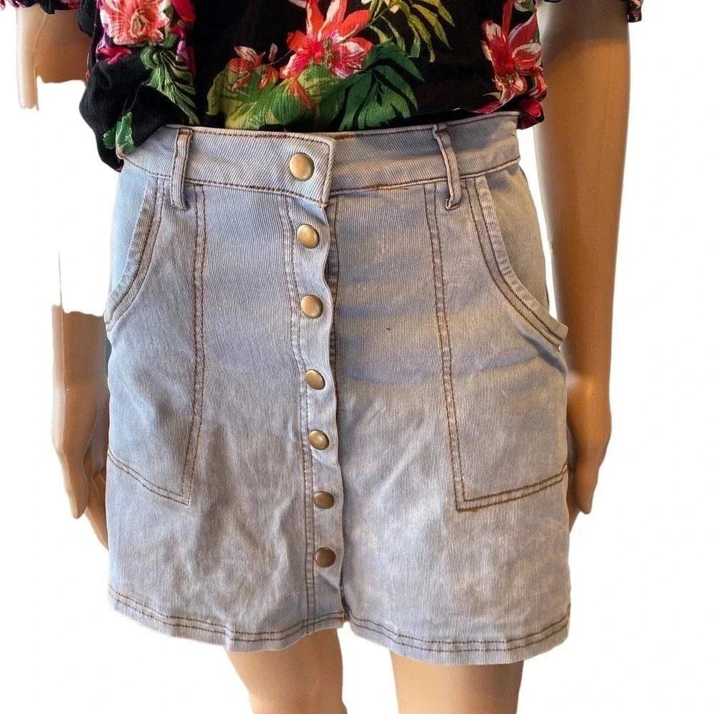 Angel premium Flared Denim Barbiecore Mini Skirt Women Size S Pockets